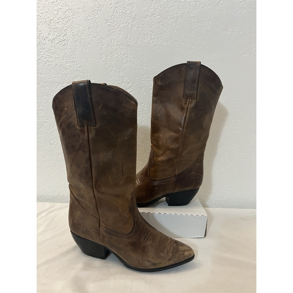 Vintage Maine Woods Brown Western‎ Cowgirl Boots Womens 8M Brown Leather 13" L